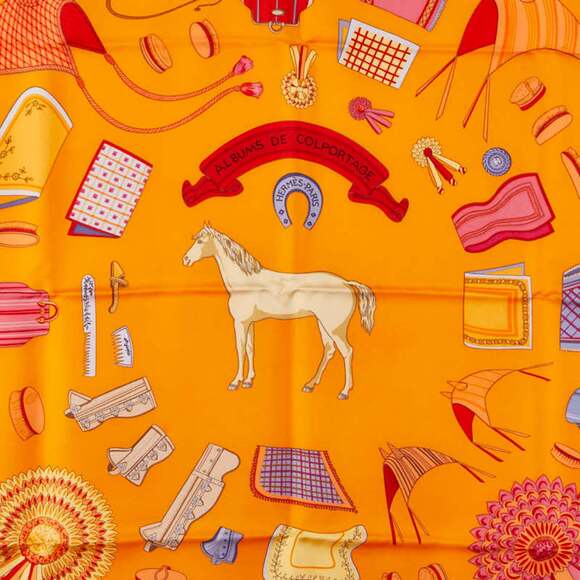 HERMES Authentic Orange Silk Scarf - Picture 2 of 6
